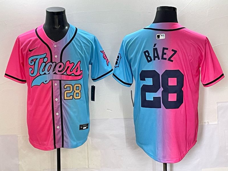Men 2025 Detroit Tigers #28 Baez Blue pink Game Nike MLB Jersey style 03->detroit tigers->MLB Jersey